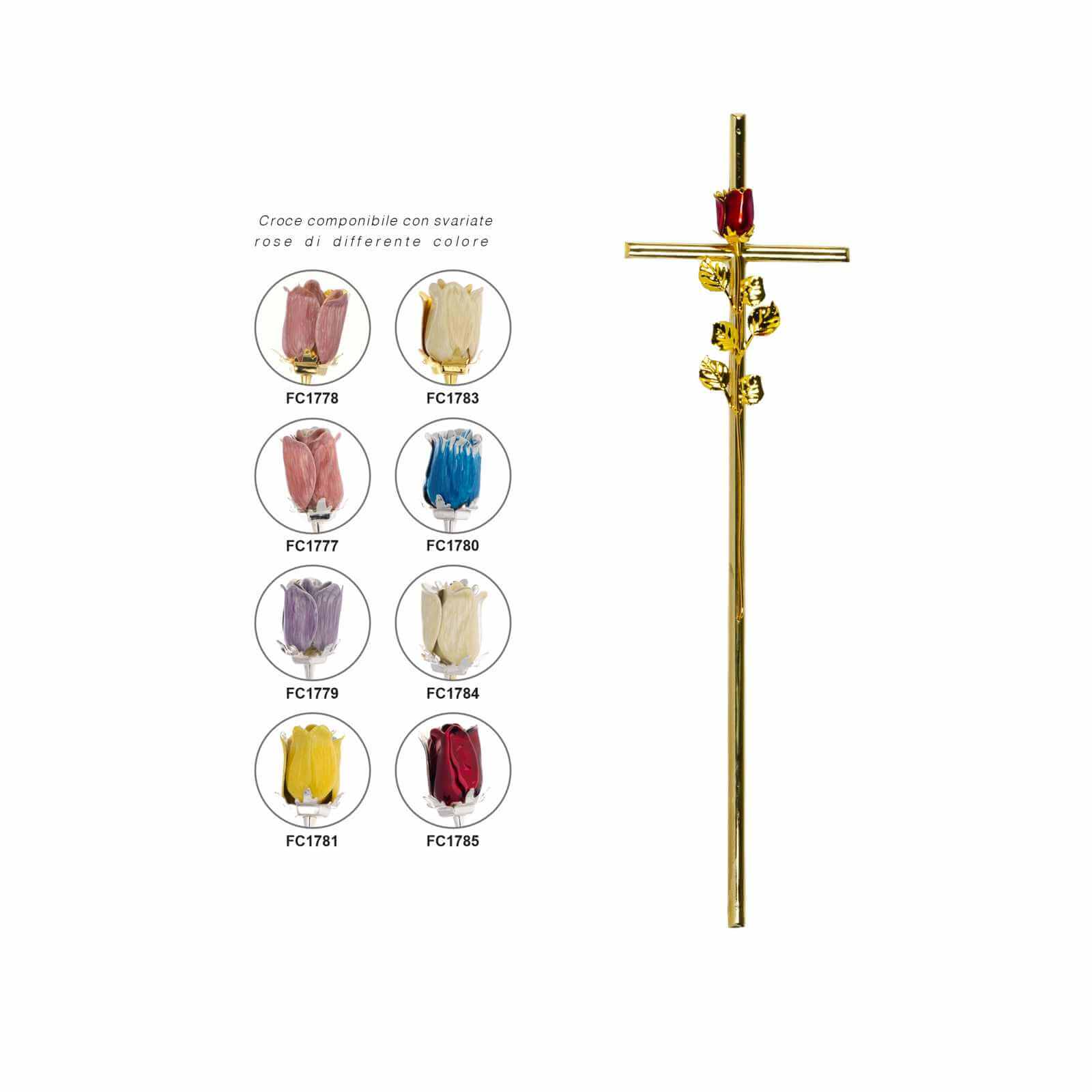 ZAMAK CRUCIFIX WITH ENAMELED ROSE - CR003+FC178# - Zorsol